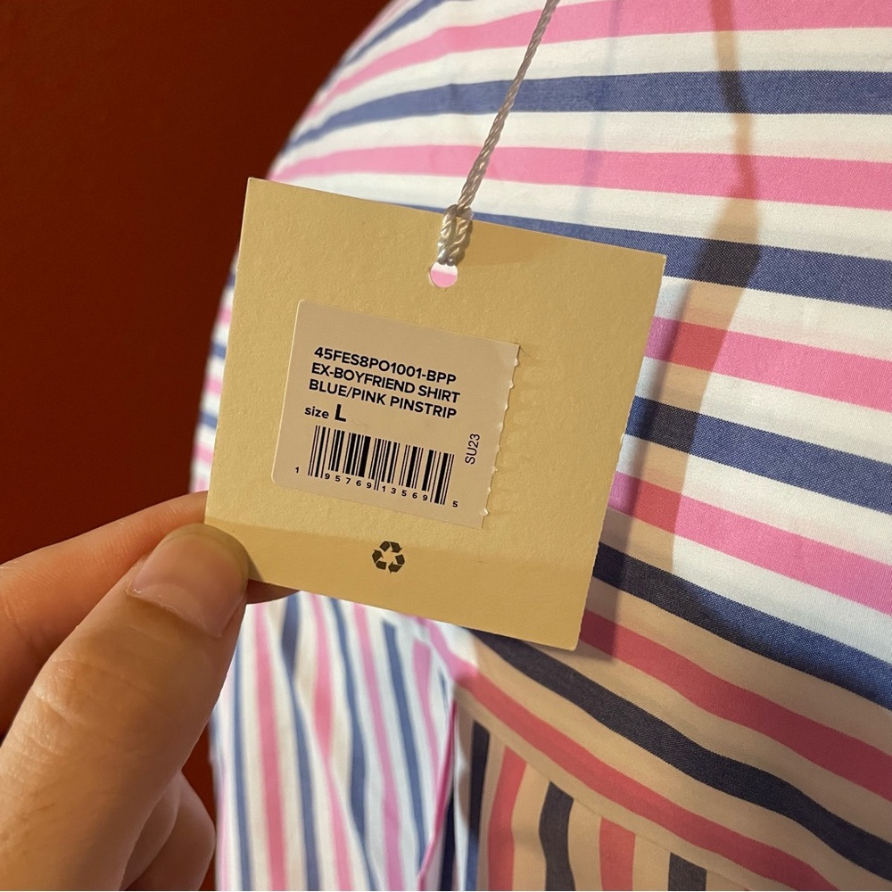 Favorite Daughter Women’s‎ NWT Ex Boyfriend Pink & Blue Pinstripe Cotton Shirt - Picture 3 of 5